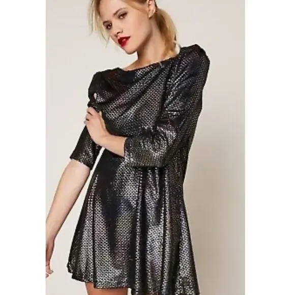 Free People Diamonds Are Forever Shimmer Metallic Mod Shift Cocktail Party Dress - Picture 2 of 12
